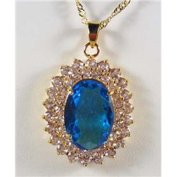 10339 - 14K GOLD PLATED AQUAMARINE & WHITE TOPAZ PENDANT