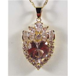 10341 - 14K GOLD PLATED PINK SAPPHIRE & WHITE TOPAZ PENDANT