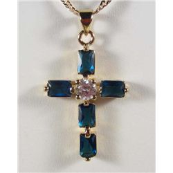 10344 - 14K GOLD PLATED SAPPHIRE AND WHITE TOPAZ PENDANT