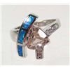 Image 1 : 10537 - PINK, WHITE TOPAZ & BLUE OPAL SILVER RING SIZE 8