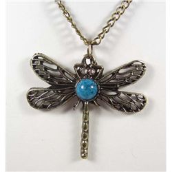 10595 - BRONZE TURQUOISE DRAGONFLY PENDANT W/ CHAIN
