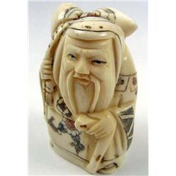 11148 - JAPANESE OX BONE NETSUKE - OLD MAN W/ CALABASH