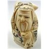 Image 1 : 11148 - JAPANESE OX BONE NETSUKE - OLD MAN W/ CALABASH