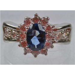 11201 - WHITE GOLD PLATED SAPPHIRE AND TOPAZ RING