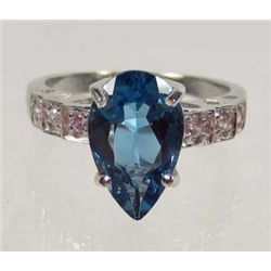 9506 - STERLING SILVER BLUE TOPAZ & WHITE TOPAZ RING