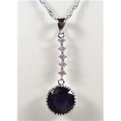 10672 - WHITE GOLD PLATED AMETHYST & WHITE TOPAZ PENDANT W/ CHAIN