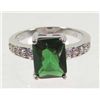 Image 1 : 10676 - WHITE GOLD PLATED EMERALD & WHITE TOPAZ RING SIZE 7