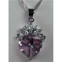 11182 - WHITE GOLD PLATED PINK SAPPHIRE & TOPAZ PENDANT W/ CHAIN