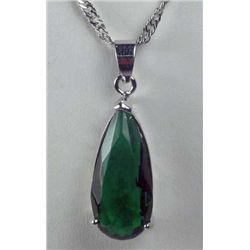 11183 - WHITE GOLD PLATED EMERALD PENDANT W/ CHAIN