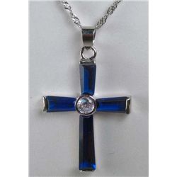 11184 - WHITE GOLD PLATED SAPPHIRE PENDANT W/ CHAIN
