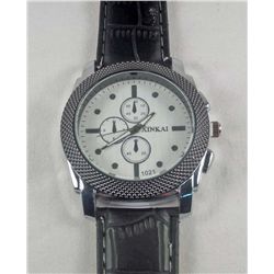 11266 - MEN'S ANALOG WRIST WATCH W/ LEATHER BAND - FACE MARKED XINKAI