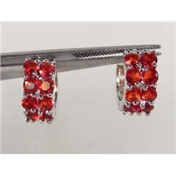 9596 - WHITE GOLD PLATED RUBY HOOP EARRINGS