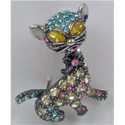 11188 - 18K GOLD PLATED MULTI-COLOR CAT BROOCH