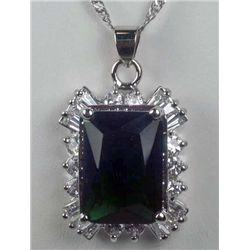 11189 - WHITE GOLD PLATED EMERALD & TOPAZ PENDANT W/ CHAIN