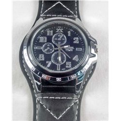 11239 - MEN'S QUARTZ WRIST WATCH W/ BLACK LEATHER BAND - FACE MARKED DIESEL TIME