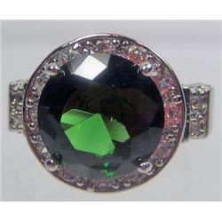 11302 - WHITE GOLD PLATED EMERALD AND TOPAZ RING