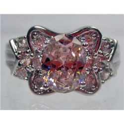 11303 - WHITE GOLD PLATED PINK SAPPHIRE AND TOPAZ RING