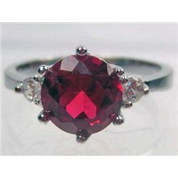 11304 - WHITE GOLD PLATED RUBY AND TOPAZ RING