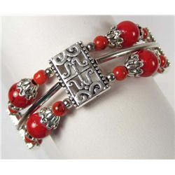 10927 - TIBETAN SILVER CORAL BRACELET