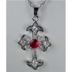 11324 - WHITE GOLD PLATED RUBY AND TOPAZ PENDANT W/ CHAIN