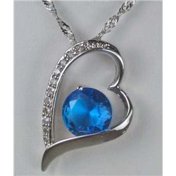 11325 - WHITE GOLD PLATED AQUAMARINE AND WHITE TOPAZ PENDANT W/ CHAIN