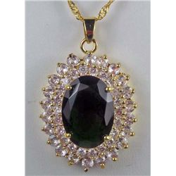 11328 - GOLD PLATED EMERALD AND WHITE TOPAZ PENDANT W/ CHAIN
