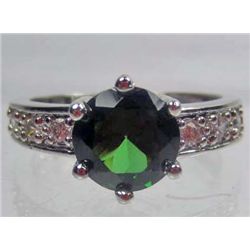 11307 - WHITE GOLD PLATED EMERALD AND TOPAZ RING
