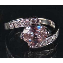 8616 - WHITE GOLD PLATED PINK SAPPHIRE & TOPAZ RING - SIZE 7.25