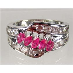 8618 - WHITE GOLD PLATED RUBY AND TOPAZ RING - SIZE 7