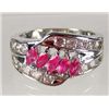 Image 1 : 8618 - WHITE GOLD PLATED RUBY AND TOPAZ RING - SIZE 7