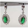 Image 1 : 9269 - WHITE GOLD PLATED EMERALD & WHITE TOPAZ EARRINGS