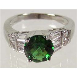 9613 - WHITE GOLD PLATED EMERALD & TOPAZ RING