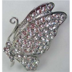 11185 - 18K WHITE GOLD PLATED WHITE TOPAZ  BUTTERFLY BROOCH