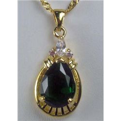 11186 - GOLD PLATED EMERALD AND TOPAZ PENDANT W/ CHAIN