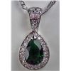 Image 1 : 11187 - WHITE GOLD PLATED EMERALD AND WHITE TOPAZ PENDANT W/ CHAIN