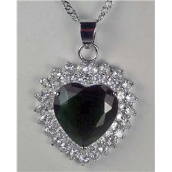 11320 - WHITE GOLD PLATED EMERALD AND TOPAZ PENDANT W/ CHAIN