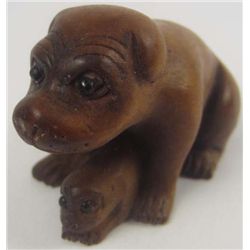 11161 - BOXWOOD DOG MOM & PUPPY NETSUKE