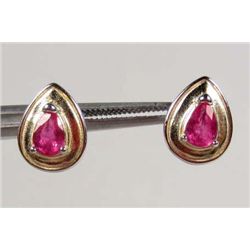 9487 - 14K WHITE GOLD OVER STERLING SILVER PINK RUBY EARRINGS