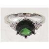 Image 1 : 10677 - WHITE  GOLD PLATED EMERALD & WHITE TOPAZ RING SIZE 7