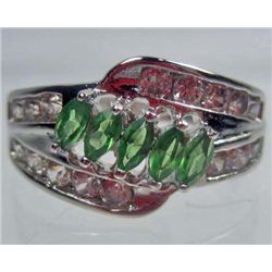 11312 - WHITE GOLD PLATED EMERALD AND TOPAZ RING