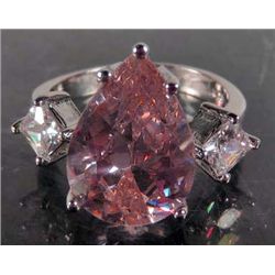 9391 - WHITE GOLD PLATED PINK SAPPHIRE & WHITE TOPAZ RING