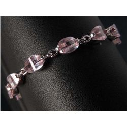9621 - 18K WHITE GOLD PLATED PINK SAPPHIRE BRACELET