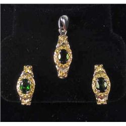 9515 - STERLING SILVER CHROME GREEN DIOPSIDE PENDANT & EARRINGS SET