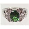 Image 1 : 10681 - WHITE GOLD PLATED EMERALD & WHITE TOPAZ RING SIZE 6