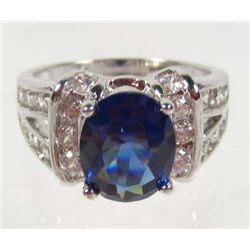 10683 - WHITE GOLD PLATED SAPPHIRE & WHITE TOPAZ RING SIZE 8