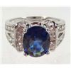 Image 1 : 10683 - WHITE GOLD PLATED SAPPHIRE & WHITE TOPAZ RING SIZE 8