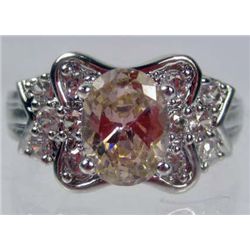 11210 - WHITE GOLD PLATED PINK SAPPHIRE AND TOPAZ RING
