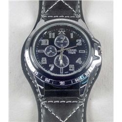 11241 - MEN'S QUARTZ WRIST WATCH W/ BLACK LEATHER BAND - FACE MARKED DIESEL TIME
