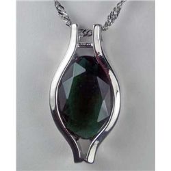 11319 - WHITE GOLD PLATED EMERALD PENDANT W/ CHAIN