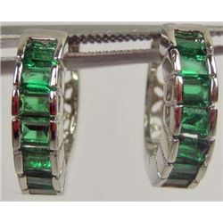11329 - PAIR OF WHITE GOLD PLATED EMERALD EARRINGS